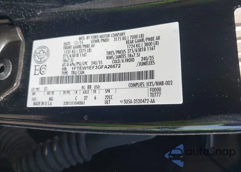 2016 Ford F-150 Xlt from USA, damaged, VIN 1FTEW1EF3GFA26672